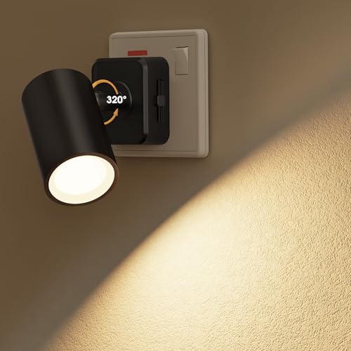 LOHAS-LED Night Light Plug in Wall, Night Light with Dusk to Dawn Sensor, Dimmable 0-100 LM, Warm White 3000K, Rotatable Spotlight, Modern Nightlight Plug in for Bathroom, Hallway, Stair, Nursery