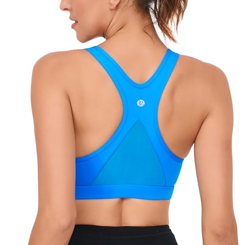 Image of RUNNING GIRL Sports Bras for Women, Racerback Medium Impact Wirefree Padded Bra Workout Crop Top Longline Sports Bra Push up(WX2989 Bright Blue XL), X-Large