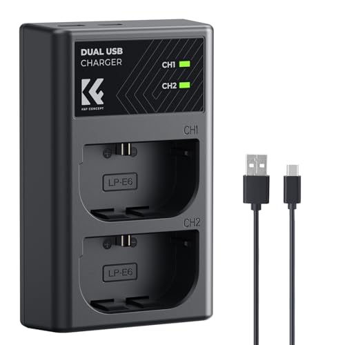K&F Concept LP-E6/LP-E6N/LP-E6NH Battery Charger, Dual Slot Type-C/Micro USB Charger for Canon EOS R5 R6 RP R7, 5D 6D Mark IV, 5D Mark III, 5DS Camera