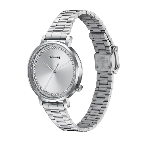Image of Sonata Elegent Essentials Quartz Analog Silver Dial Stainless Steel Strap Watch for Women