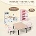Pithfor Wooden Dollhouse Furniture Set, Dollhouse Accessories and Furniture, with 7 Rooms 3 Dolls, Includes Patio Set & Dog Set, Doll House Furniture Toys Gift for Kids Boys Girls