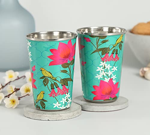 India Circus by Krsnaa Mehta Parrot & Blooms Steel Tumbler (Set of 2)