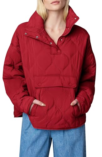 Yousify Womens Puffer Jackets Pullover Quilted Lightweight Jacket Long Sleeve Half Zip Up Coat with Pocket S-2XL