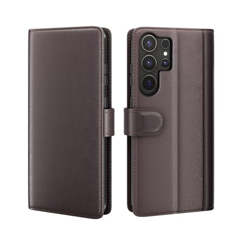 Coque Samsung S25 Ultra en véritable cuir de vachette marron avec porte-carte élégant