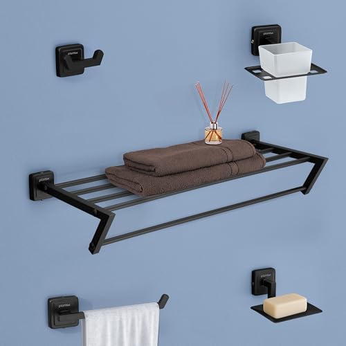 Image of Plantex Decan 304 Grade Stainless Steel Towel Rack for Bathroom /Soap Holder /Napkin Ring /Tumbler Holder /Robe Hook /Bathroom Accessories - Black