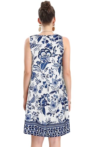 Image of elescat Women's Summer Dresses 2026 Beach Casual Sleeveless Floral Print Tank Loose Sundress with Pocket