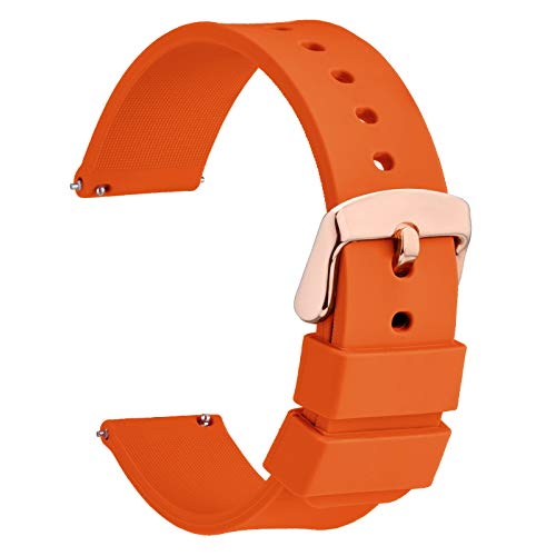 WOCCI 19mm Silicone Watch Band with Rose Gold Buckle, Soft Rubber Replacement Straps with Quick Release (Orange)