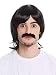 WIG ME UP - 91105-ZA103 Perruque Moustache Set Carnaval Halloween Longue Noire années 70 Flic série policière