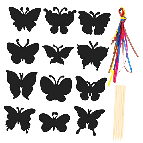 KALLORY Butterfly Scratch Cards 12pcs Boys and Girls Scratch Paper Crafts Handmade Decorative Party Supplies Creative Activity