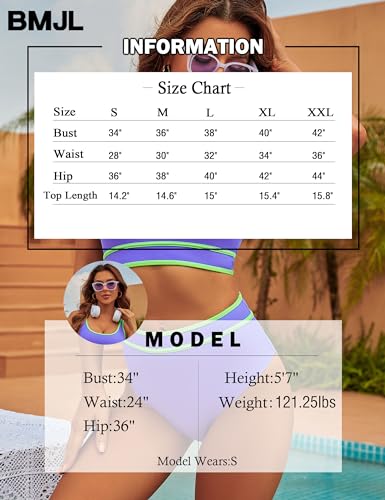 Image of BMJL Women's High Waisted Bikini Sets Sporty Two Piece Swimsuits Color Block Tummy Control Modest Bathing Suit