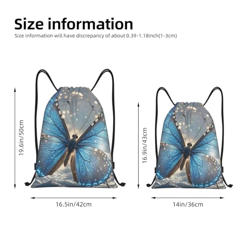 Drawstring Backpack Sports Gym Bags Draw String Bag for Women Men blue butterfly Drawstring Bags Sackpack2