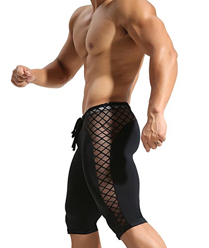 Mizok Men's Soft Mesh Cool Dry Compression Yoga Workout Tight Shorts Black, M #TOP2