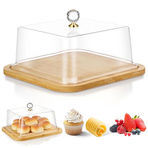 Toyvian Bandeja Cuadrada para Pasteles con Tapa Acrílica Transparente, Base de Madera, Soporte para Tartas y Postres, Exhibidor Delicado para Degustación en Hogar, Restaurante y Fiesta