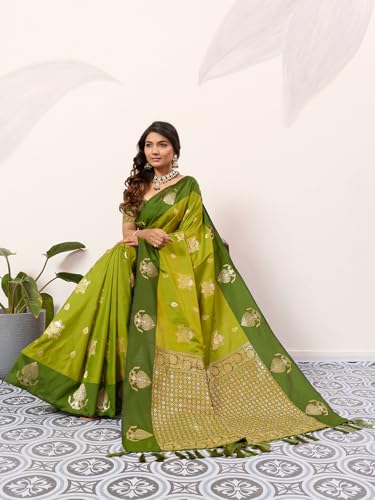 Image of SGF11 Women's Kanjivaram Pure Soft Silk Saree With Unstitched Blouse Piece