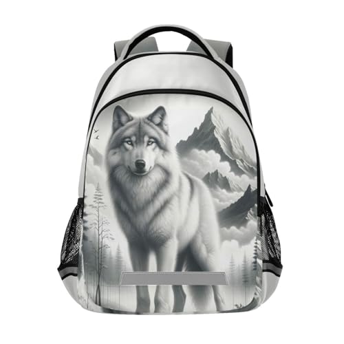 Wolf Backpack for Students Boys Girls Gray Wolf Portrait School Bag Travel Daypack Rucksack