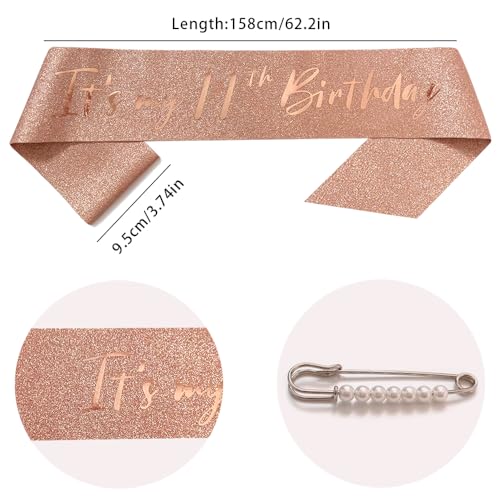 11. Geburtstags Krone und Schärpe für Mädchen Kristall Queen Tiara Princess Crown Roségold 11th Birthday Schärpe 11 Geburtstagskrone Geburtstagsschärpe Girls Geburtstag Dekoration Geburtstagsgeschenk