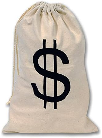 Large Dollar Sign Canvas Drawstring Money Bag