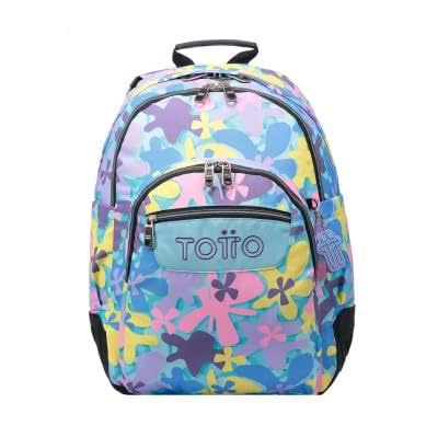 TOTTO - Mochila Escolar, Modelo Crayoles, Capacidad 20 L, Neceser Extraíble y Bolsa Calzado, Bolsillo para Botella, Espaldar Ergonómico con Flujo de Aire, Resistente, Estampado Flores Hawaianas