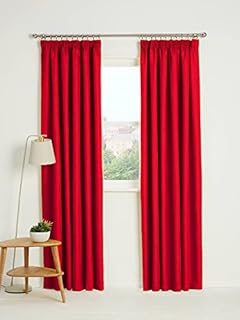 Kinfolk Textile Blackout Thermal Pencil Pleat Tape Top Insulated Pair of Blackout Curtains Including 2 Tiebacks (Red, 46" x 54")