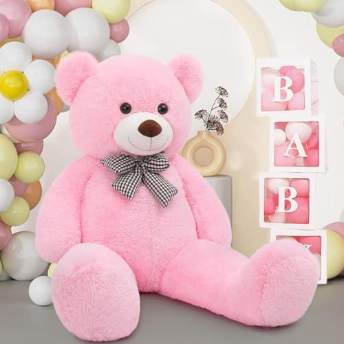 Image of 4 Feet Big Pink Teddy Bear - Soft Plush Giant Stuffed Animal Toy for Kids, Girls, Boys | Cuddly Gift for Birthdays, Valentine's Day (Pink)