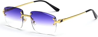 Gradient Lens Metal Sunglasses Rimless Square Blue UV400 Brown Women Frameless