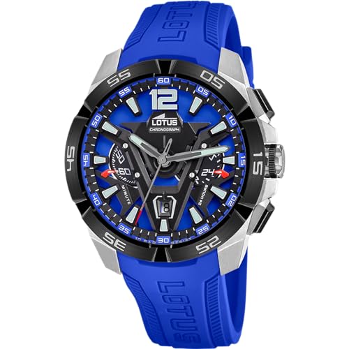LOTUS Montre Homme Analogique Caoutchouc Bleu - Quartz - Chronographe - Calendrier - Verre Minéral Résistant - Étanche 10 ATM 18944/4 Vortex