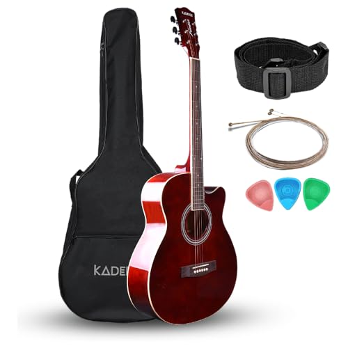 Kadence Frontier 40 Brown Acoustic Guitar Cutaway Body Die Cast Keys Full Combo Set (Bag Strap Strings Picks) with Learning Course