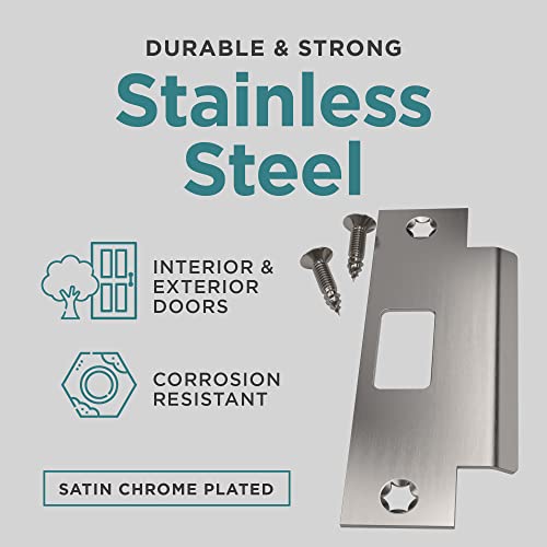 Image of NYCO Door Strike Plate 4 7 /8 inch x 3 3 /8 inch x 1 1 /4 inch - Deadbolt Strike Plate Door Backplate - Round Extended Corner -Steel with Black Finish - Strike Plates (Satin Chrome US26D)