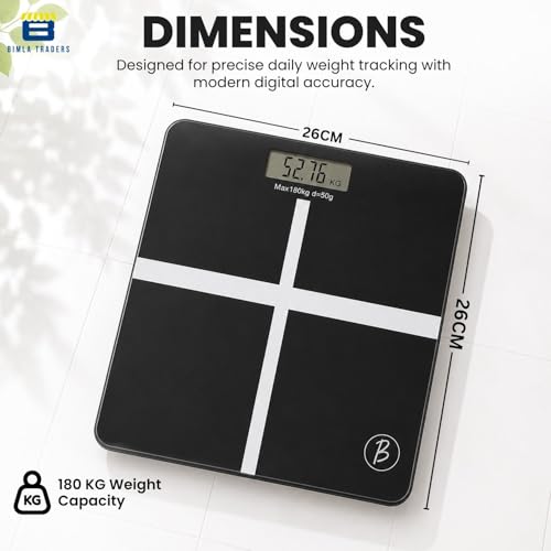 Image of Btag Premium Digital Body Weight Scale | 26x26 cm Wide Platform | Clear LCD Display | Anti-Skid Base | 180 kg Capacity Cross Design (Black)