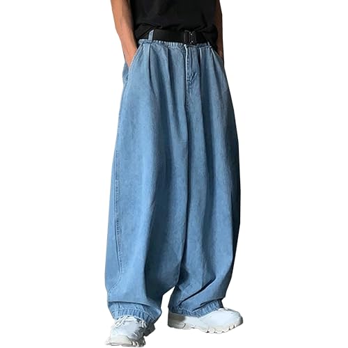 Men's Loose Fit Wide Leg Jeans Casual Baggy Hip Hop Jeans for Men Fashion Vintage Denim Pants with Pockets
