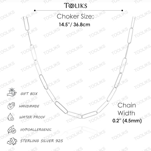 Sterling Silver Wide Link Choker Necklace - Handmade Lightweight Paperclip Choker Chain - 14.5" SHORT3