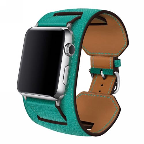 Bracelet en cuir véritable menthe pour iWatch 42/44/45 mm, élégance et finitions haut de gamme
