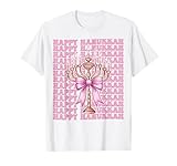 happy hanukkah jewish menorah girl coquette bow rosa maglietta