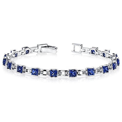Peora Created Blue Sapphire Tennis Bracelet For Women 925 Sterling Silver, 6 Carats Total Princes Cut 16 Pieces, 7.50 Inches #TOP14