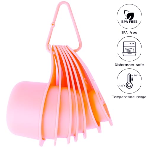 Set de 7 vasos medidores de plástico rosa para cocina miniatura 4