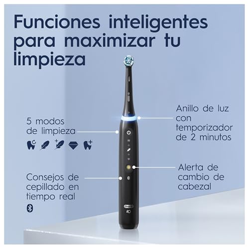 Oral-B iO 5N Pack de 2 Cepillos de Dientes Eléctricos con Mango Recargable, 2 Cabezales y Estuche de Viaje con Cargador, 5 Modos De Cepillado, Diseñado por Braun, Negro y Blanco - imagen 6