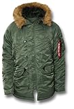 Flight Satin Nylon Shell Alpha Industries Herren-Jacke für extrem kaltes Wetter, N3B Parka Gr. xl, grün