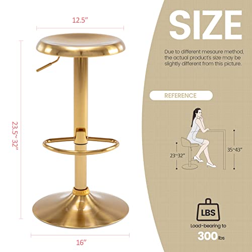 Brage Living Adjustable Bar Stools Set of 2, Swivel Round Metal Airlift Barstools, Backless Counter Height Bar Chairs for Kitchen Dining Room Pub Cafe (Gold) - Image 4