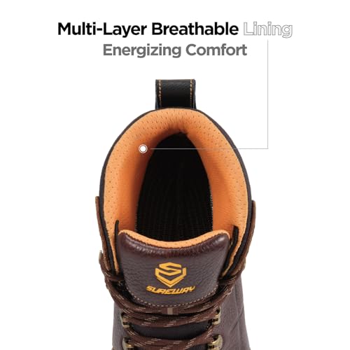 Image of SUREWAY Men's 6 inch Soft /Steel Toe Lightweight Waterproof Work Boot - Leather,Lace Up,Oil /Slip Resistant Dual-Density Comfortable EH Construction Industrial Ankle Safety Men Work Boots,Roofing, Hunting