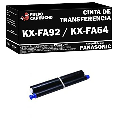 Pulpo Cartucho - Rollo de Transferencia KX-FA92 / KX-FA54 Negro Compatible con Panasonic/Ref. KX-FA92 / KX-FA54-1 Rollo de 213 mm x 40 m - Valido para Impresoras KX-FC/KX-FP