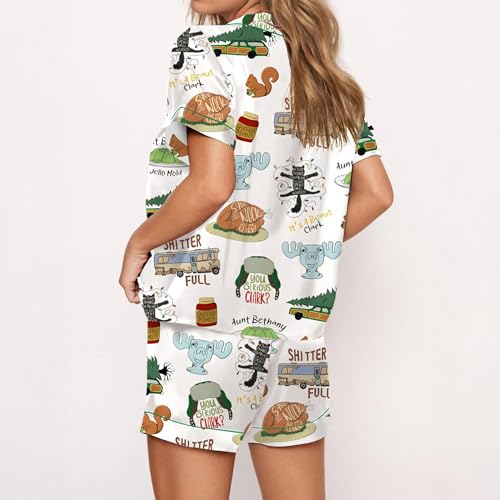 It's A Beaut Clark Christmas Vacation Allover Print Lounge Sleep Pajama Set, Griswold Christmas Griswold Co Set, Christmas Tree Farm White3