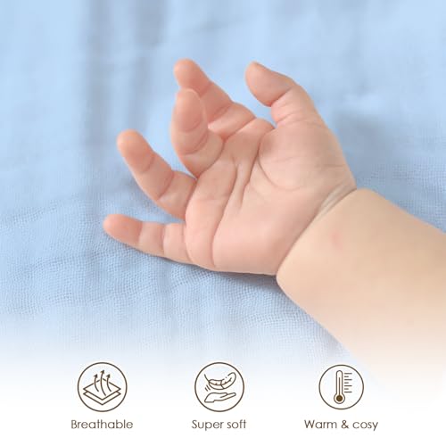 Image of Baby Blankets for Boys, Soft Nursery Minky Blankets with Muslin and Dotted Fleece Back 30x40 inches, Receiving Bed Quilt for Newborn, Infants, Toddlers (Light Blue)