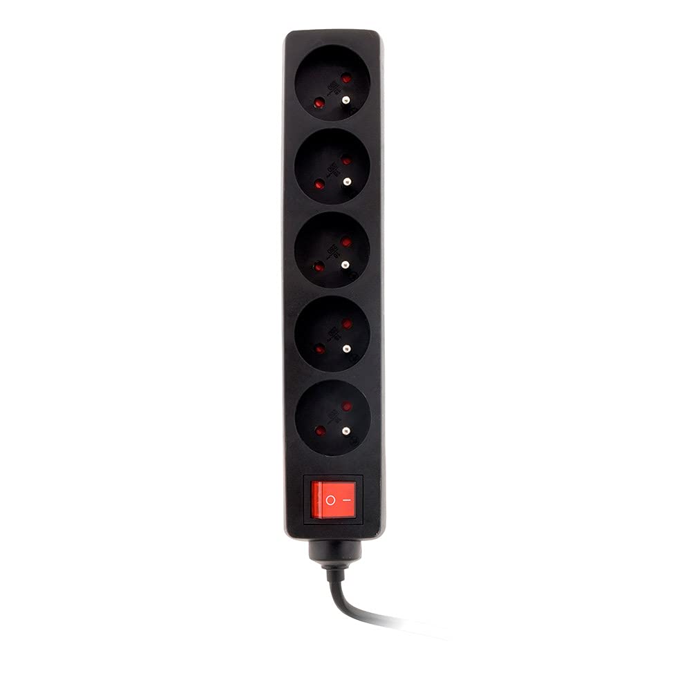Zenitech - Listwa Zasilająca 5-Gniazdowa 16A z Wyłącznikiem - Czarna - Zabezpieczenie Dzieci - Certyfikat NF - Kabel 1m HO5VV-F 3G1 mm² - Idealna do Urządzeń i Oświetlenia