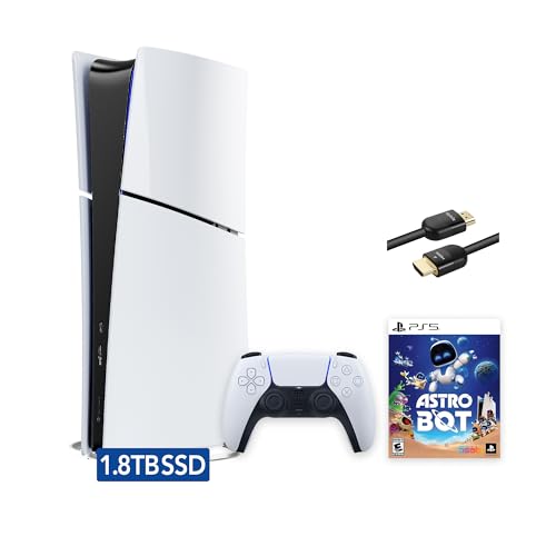 PlayStation 5 Slim Upgraded 1.8TB Digital Edition ASTRO BOT Bundle and Mytrix 8K HDMI Ultra High Speed Cable - White, Slim PS5 1.8TB PCIe SSD Gaming Console