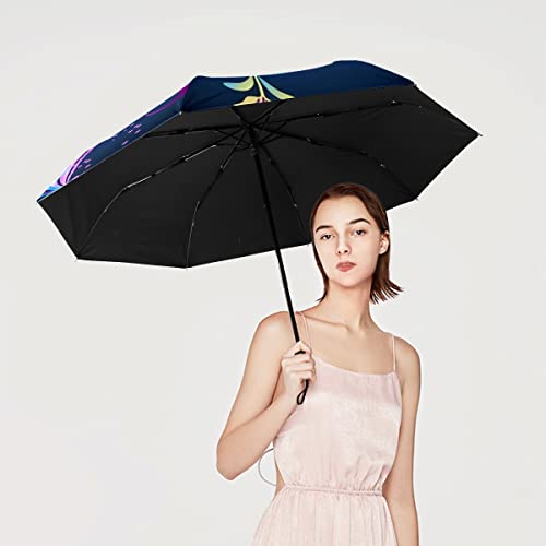 Gispog Automatic Folding Umbrella Butterfly Colorful Floral Compact Travel Umbrella Sun Umbrella For Women & Men #TOP5