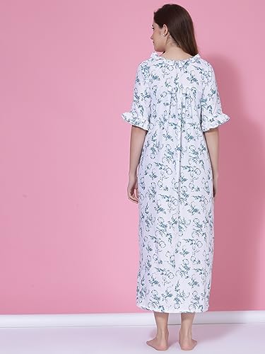 Image of OOMPH! Cotton Blend Nighty for Women's | Night Gown | Nighty | Nightdress | Maxi Dress | Sleepwear | Gown for Women | Nighties | Sleepwear