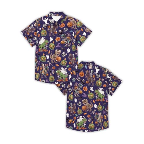 Boys Girls Hawaiian Shirt Funny Dinosaur Aloha Short Sleeve Summer Beach Vacation Tropical Button Down Shirt for 5-14 Years3