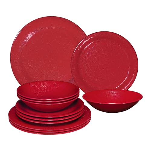 UP ware - Juego de vajilla de melamina de 12 piezas, incluye platos llanos, platos de ensalada, cuencos, servicio para 4 (polvo centelleante)