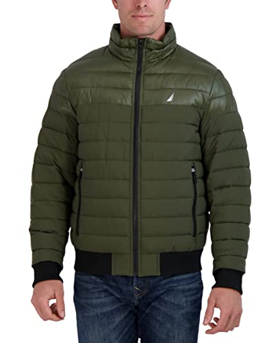 Image of Nautica Men's Mixed Media Quilted Bomber Jacket Water Resistant Long Sleeve Zip Up Coat
