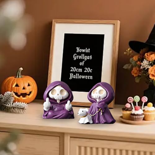 Estatua Grim Reaper con diseño dedo medio morado miniatura 3